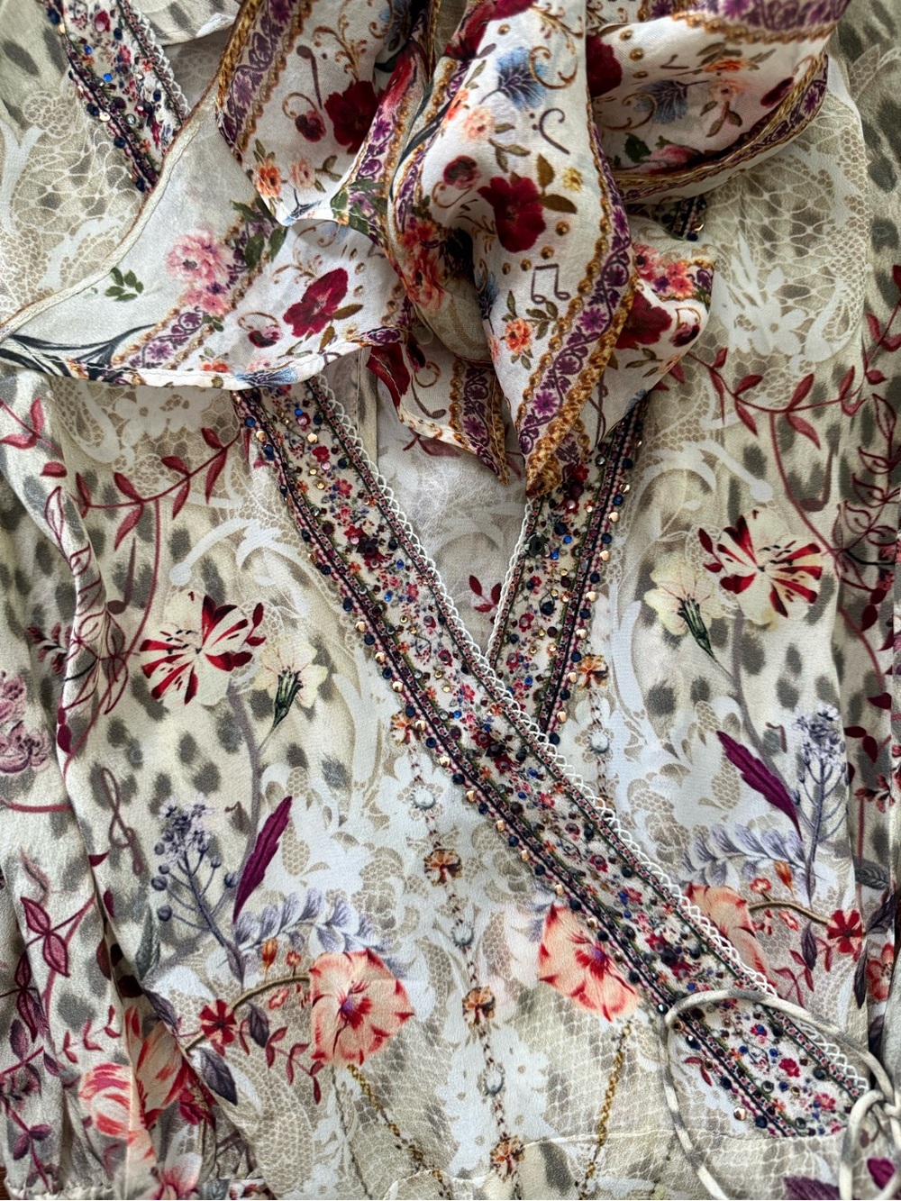 Camilla Silk Wrap Maxi‎ Dress Floral Butterfly Leopard Scarf Sash Embellished S - Picture 8 of 15